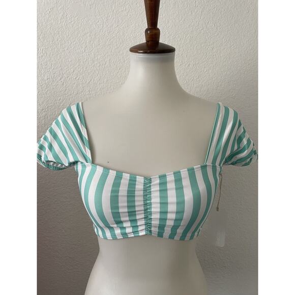 Kenny Flowers Swim Bikini Top Lanai Sleeved Striped Swimwear - Picture 1 of 6